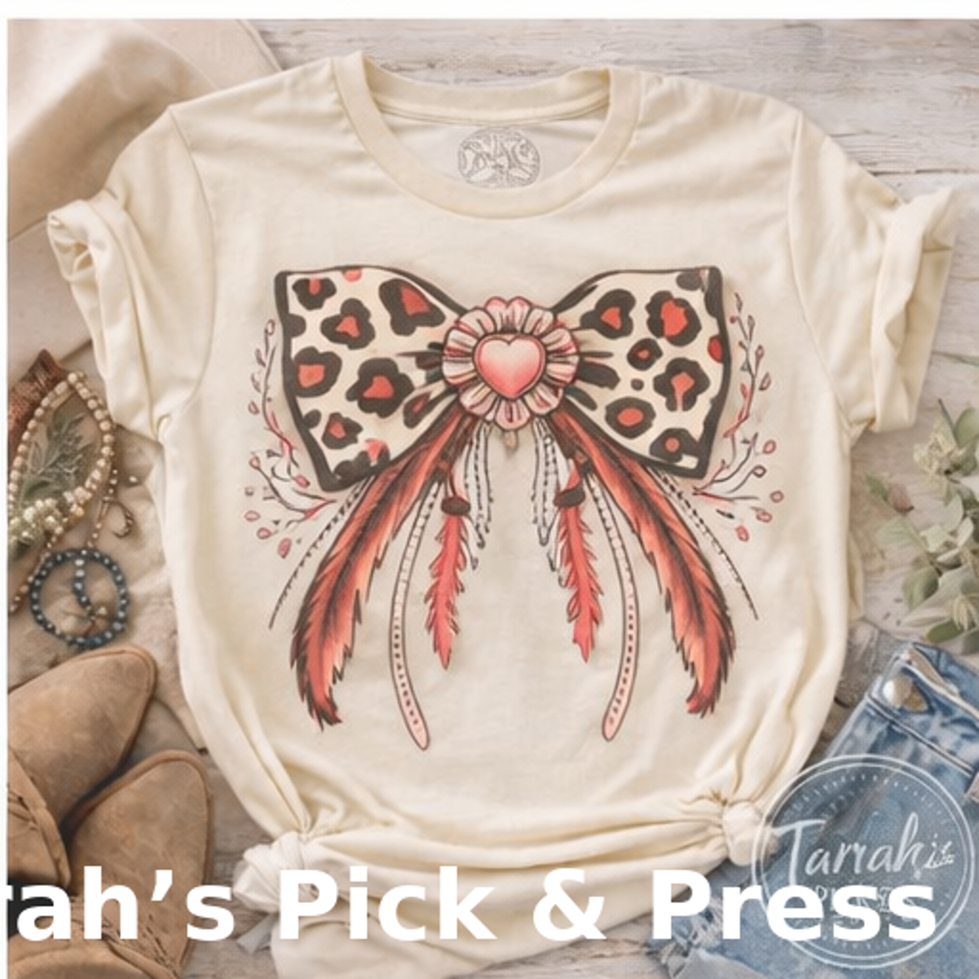 Leopard Heart Bow Graphic Tee 🎀