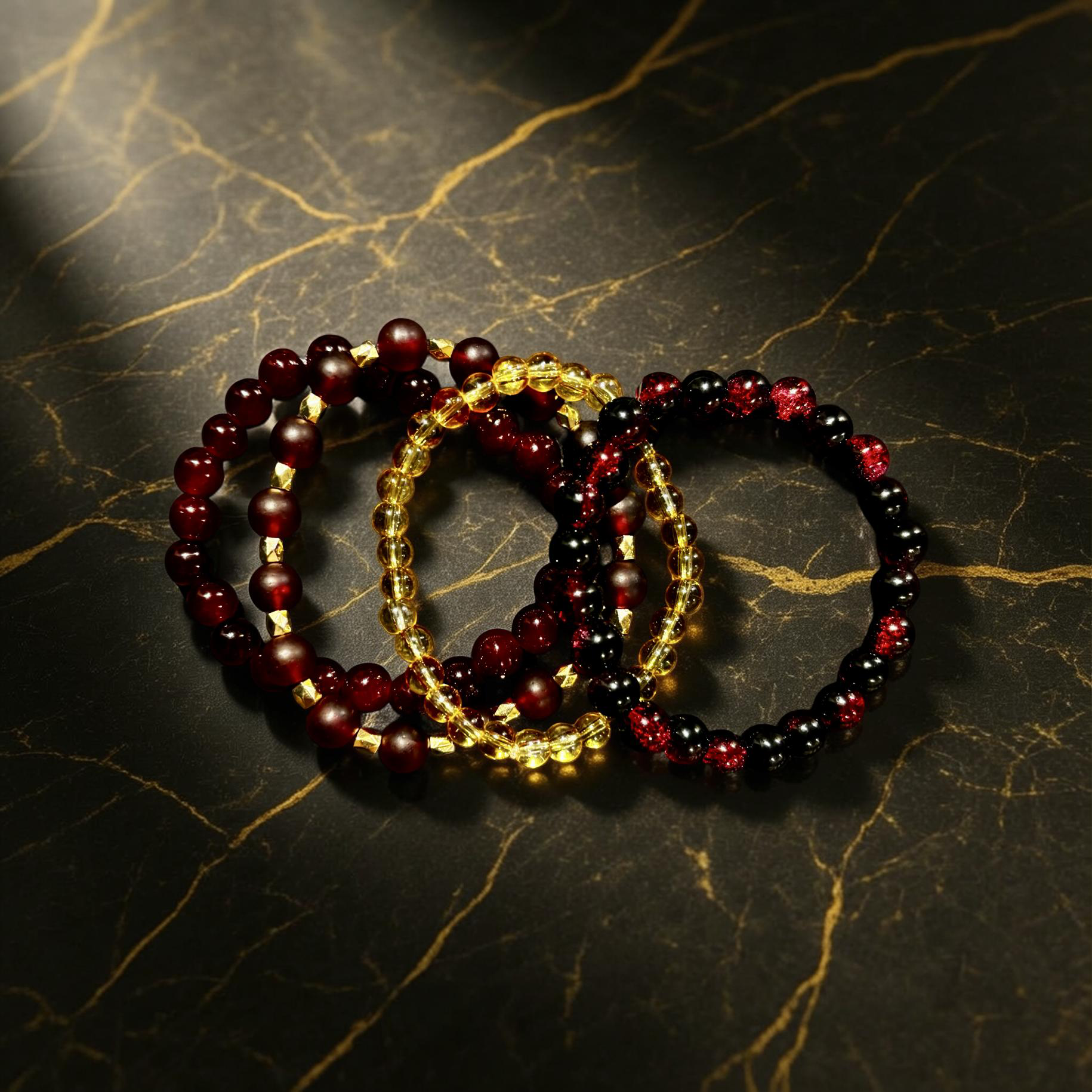 Burgundy & Black Beaded Bracelet Stack