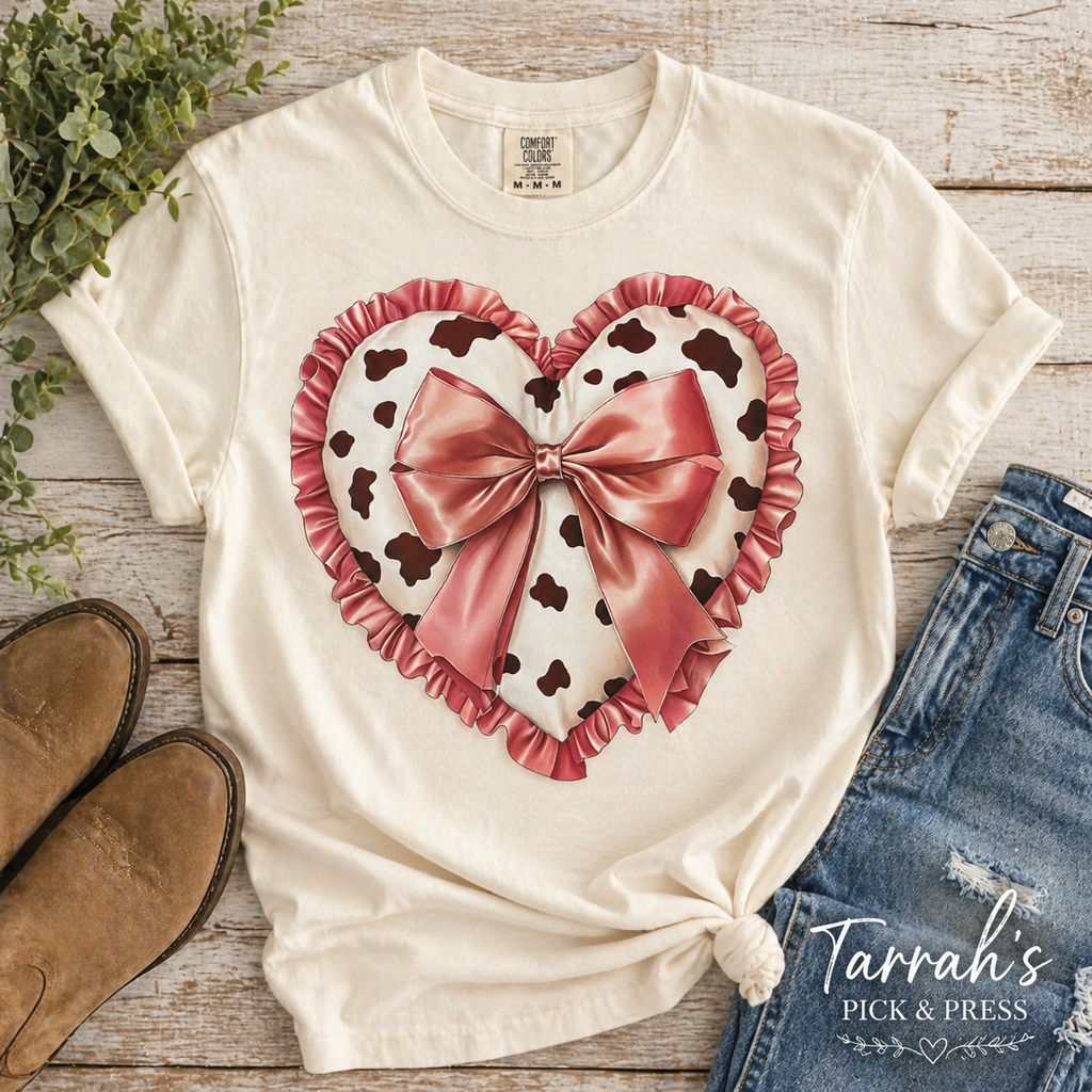💕 Cow Print Bow Heart Tee