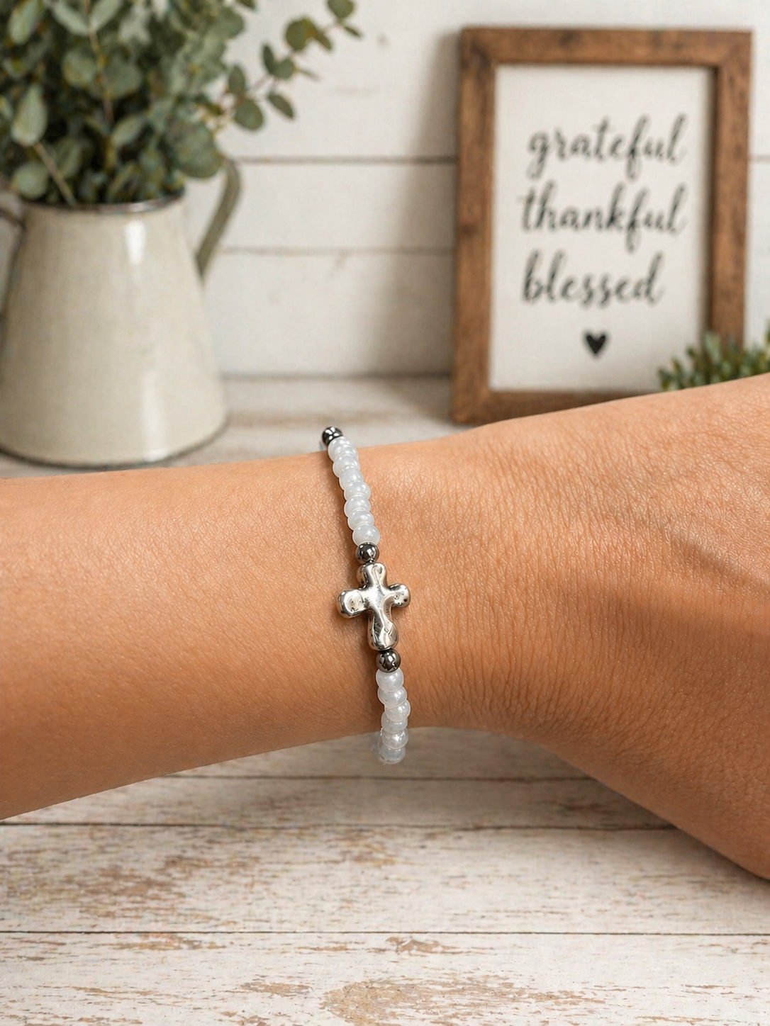Blessed Pearl Cross Bracelet