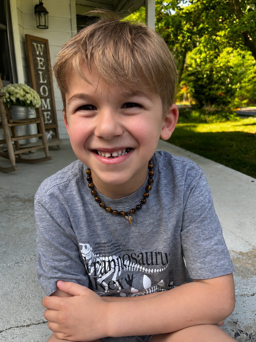 Father & Son Tiger’s Eye Shark Tooth Necklace Set