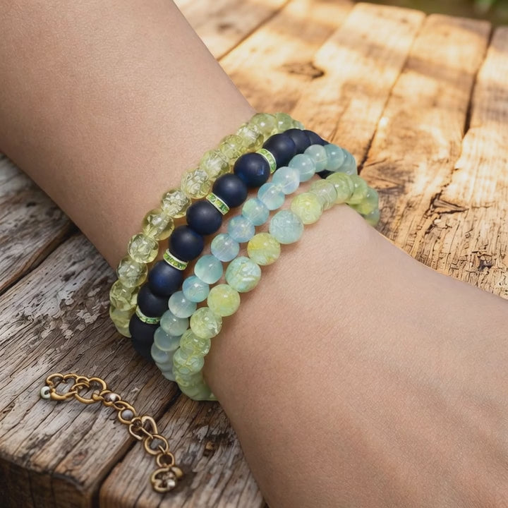 Elegant Beaded Bracelet Stack – Blue, Aqua & Green Tones